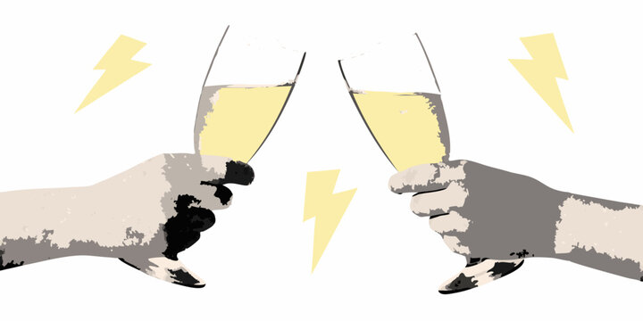 Hands Clinking Champagne Glasses Stylized Vector Illustration