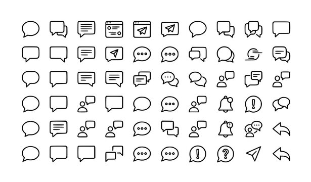Minimal communication and chat bubble outline icon collection vector design