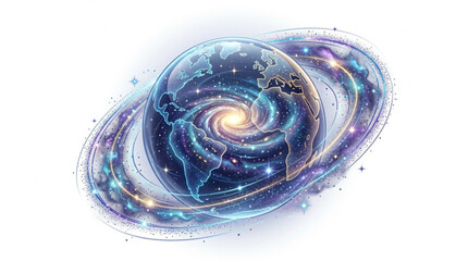 Abstract representation of Earth within a swirling galaxy. © yuzong