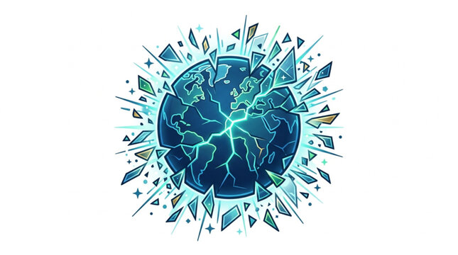 Abstract representation of a planet shattering with energy bursts.