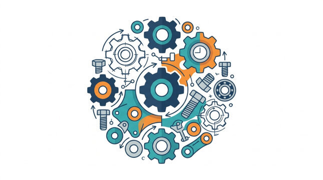 Circular arrangement of various mechanical gears and bolts.