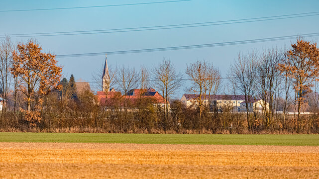 Spring landscape on a sunny day at Straubing habor, Bogen, Bavaria, Germany