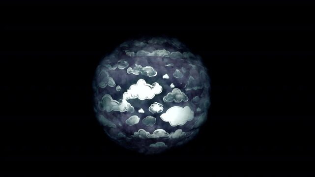 Stylized cloud sphere with hand-drawn aesthetic, rotating orb of illustrated clouds, artistic celestial globe for motion graphics and fantasy backgrounds isolated on Transparent Background