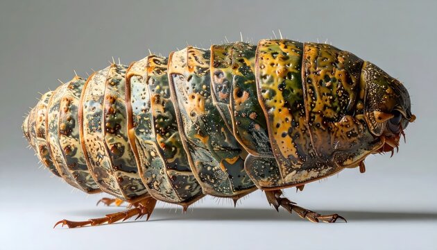 Giant Isopod Close-up Side View Studio Shot.