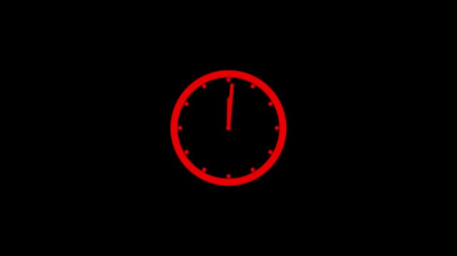 Time lapse of spinning clock animation in 12 Hour. Seamless motion animated footage on black background, 4k video