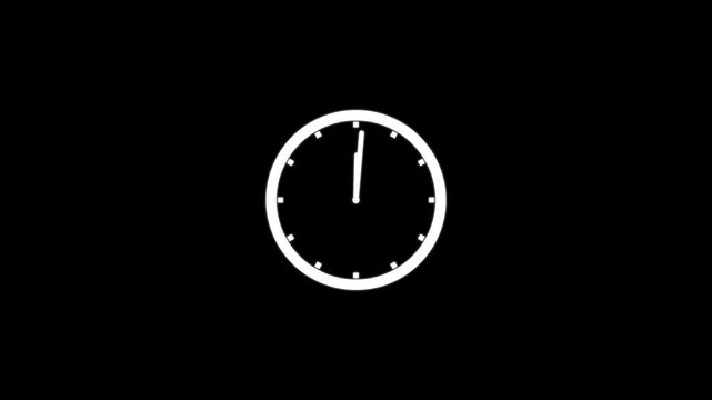 Time lapse of spinning clock animation in 12 Hour. Seamless motion animated footage on black background, 4k video