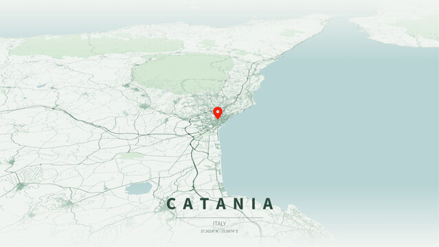 Modern minimalist vector map of Catania, Sicily, Italy. High-quality scalable illustration of Catania city grid, historic Piazza del Duomo axis for posters and design.