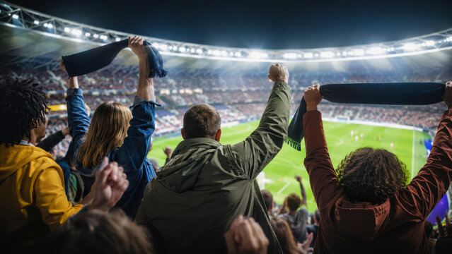 outdoor football screening crowd, concept of shared fandom and public celebration