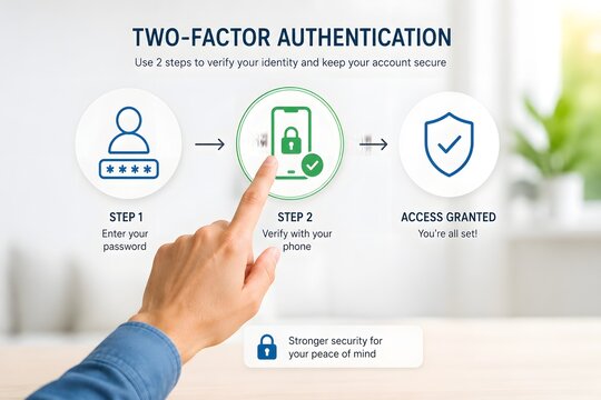 Two-factor authentication process to secure an account and verify identity.