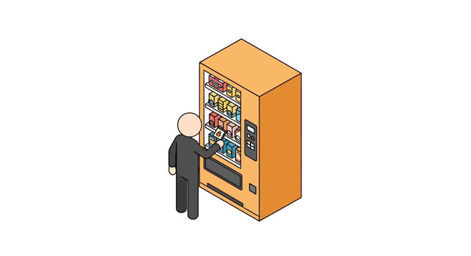 Businessman selecting snack from modern vending machine.