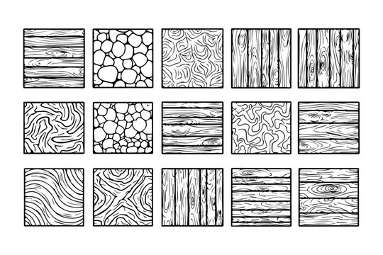 Landscape Architecture Hatch Pattern Collection with Wood Texture Vector Line Art Set