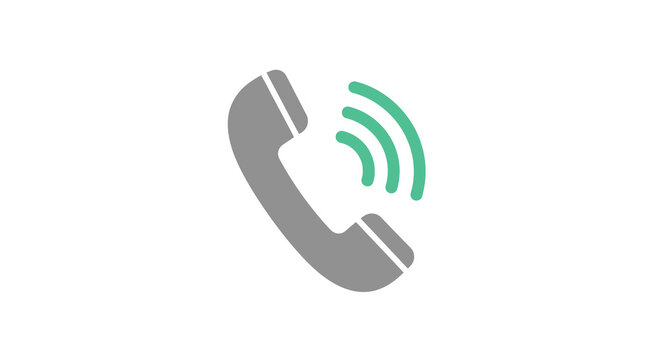 Telephone handset icon with ringing waves flat two color design