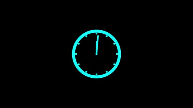 Time lapse of spinning clock animation in 12 Hour. Seamless motion animated footage on black background, 4k video