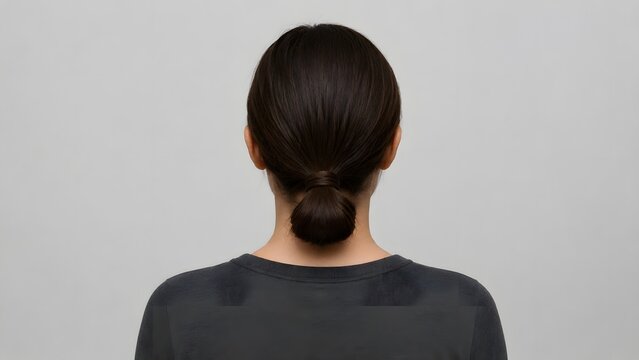 Back view of person with visible sweat stains on gray shirt against plain background showing excessive sweating body odor hygiene problem and hyperhidrosis awareness concept