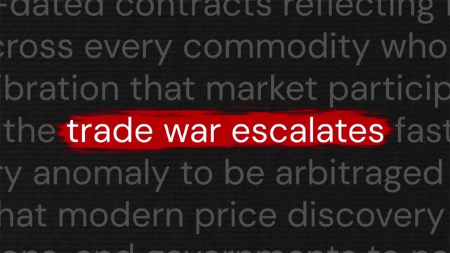 Economic conflict in motion &mdash; trade war escalates highlighted in documentary paragraph text animation for finance and business reporting
