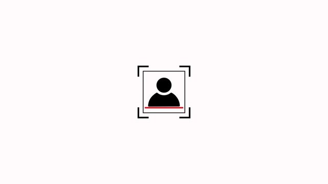 Modern face recognition within a scan frame icon with user profile silhouette on white background. Biometric identification system with futuristic face detection and people identification scanning