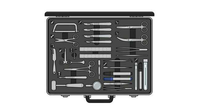 Black case with various metal tools.