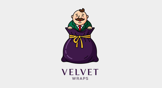 Mascot character peaking out of large purple gift bag