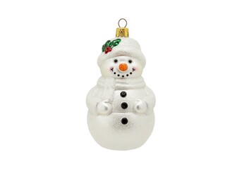 Fototapeta premium Glittery White Snowman Christmas Tree Ornament Isolated on White Background for Holiday Decoration