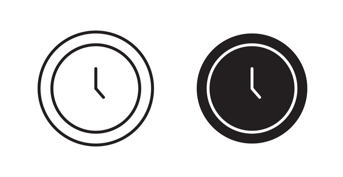 Clock icon vector design illustrations. line and solid styles