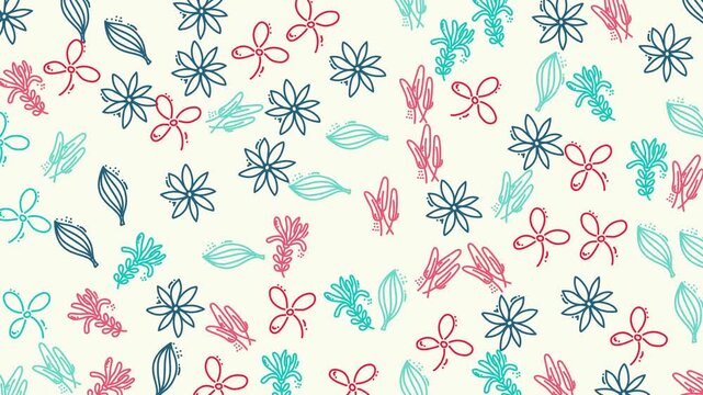 Floral seamless botanical patterns feature vibrant blossoms and stylized aesthetic plant sketches.