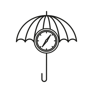 Compass umbrella features black vector shape of safe navigation. Design highlights weather protection and direction strategy.
