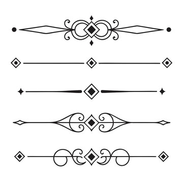 Collection of vintage ornate dividers page separators with diamond shapes swirls flourishes for decorative design elements