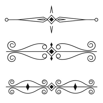Elegant decorative vintage divider ornaments swirls flourishes and diamond shapes for page decoration or chapter breaks