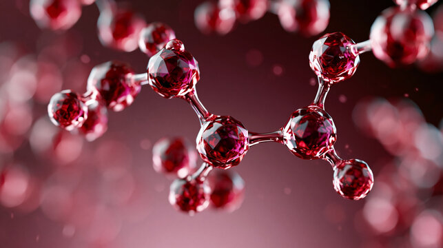 A luxury skincare background scene with a large glowing resveratrol polyphenol molecular cluster floating behind the center, massive luminous stilbene ring pair structures floating