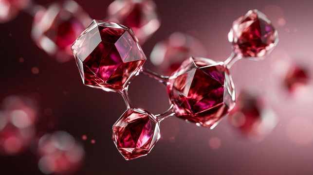 A luxury skincare background scene with a large glowing resveratrol polyphenol molecular cluster floating behind the center, massive luminous stilbene ring pair structures floating