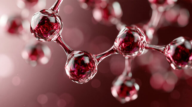 A luxury skincare background scene with a large glowing resveratrol polyphenol molecular cluster floating behind the center, massive luminous stilbene ring pair structures floating