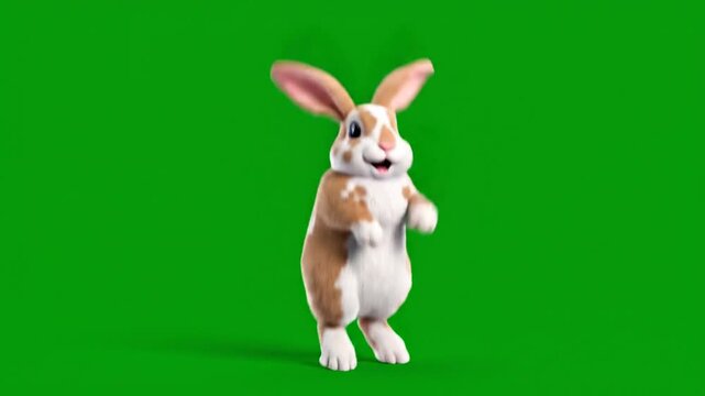 Fluffy cartoon rabbit standing facing left with big ears and fluffy tail
