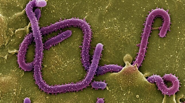 Scanning electron micrograph of ebola virus particles