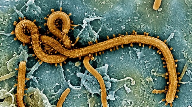 Ebola virus particles under scanning electron microscope