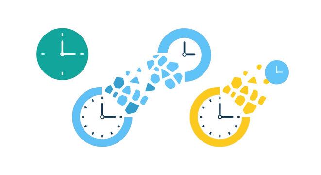 Abstract Vector Illustration of Clocks Dissolving and Transforming for Time Management, Efficiency, and Temporal Change Concepts