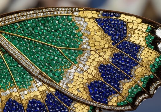 Exquisite Diamond Emerald and Sapphire Butterfly Wing Jewelry Art Close-up Macro Photography