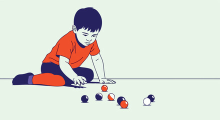 Child playing with marbles, focus on marbles