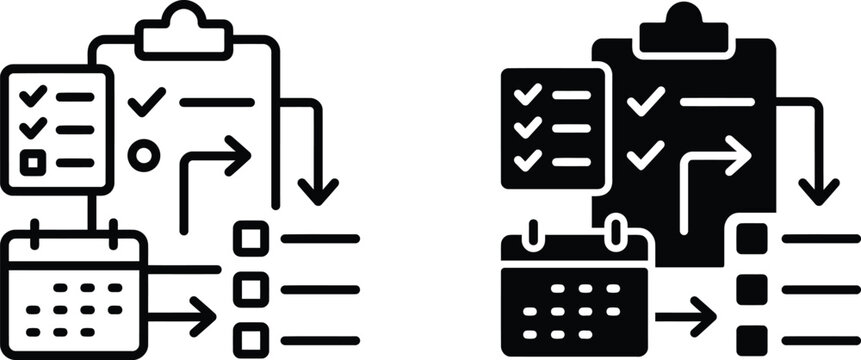 Project management and task planning workflow icons in vector format