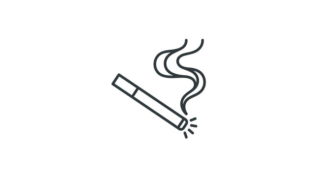 Cigarette with smoke line art illustration.