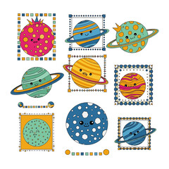 Colorful cartoon planets and solar system. © Jem