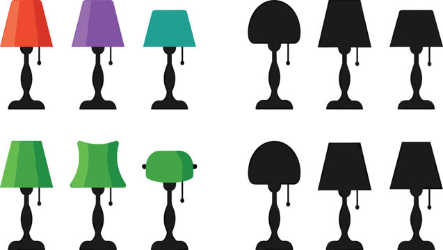 Colorful Table Lamp and Black Silhouette Set &mdash; Home Decor Lighting Illustration Collection