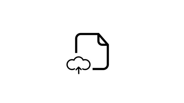 Document icon showing a browser window featuring an upward cloud arrow animation isolated on white background
