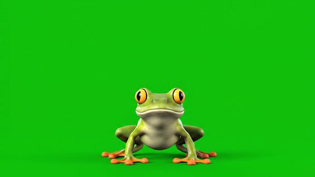 3d frog jumping on a green background