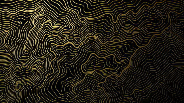 Golden line pattern resembling an abstract mountain range on a black background minimalist style lines geometric contour topography elevation minimalism modern