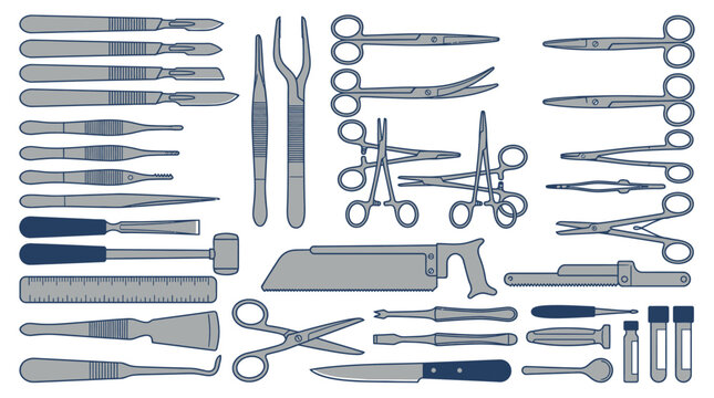 Surgical medical instruments tools set.