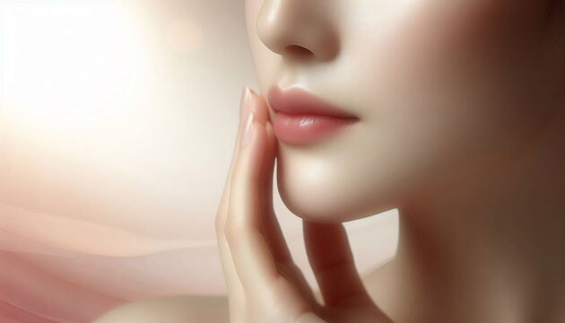 Close-up of a Womans Face with Soft Lighting.