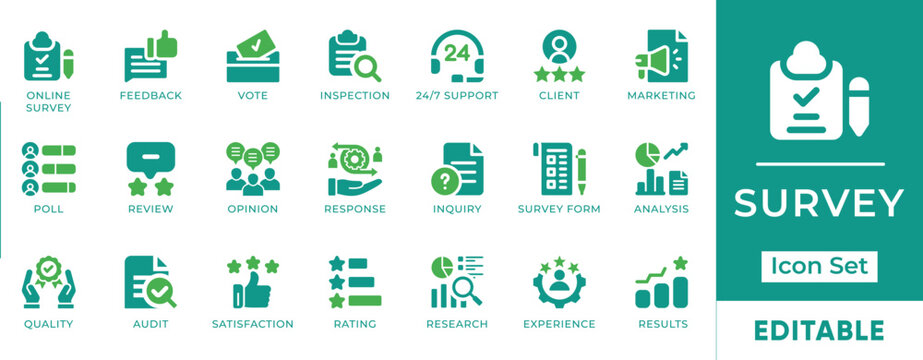 Survey Customer Feedback Market Research Satisfaction Rating Vector Icon Set