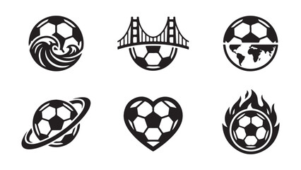 Modern soccer ball graphic icons with environmental and conceptual themes in black and white © MD