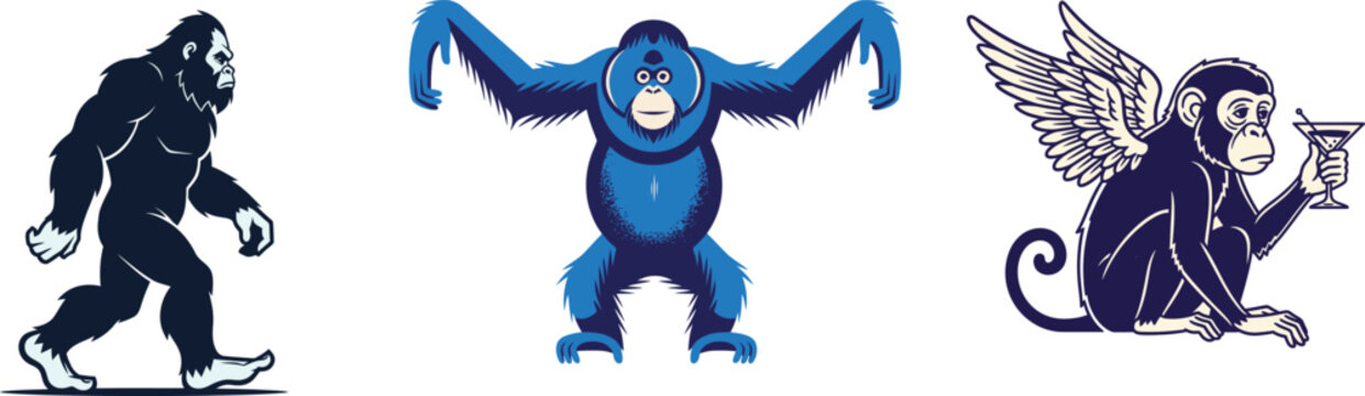 Monkey and ape vector illustrations for design and branding