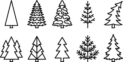 Collection of various pine tree silhouettes for design and decoration purposes © VectoLover